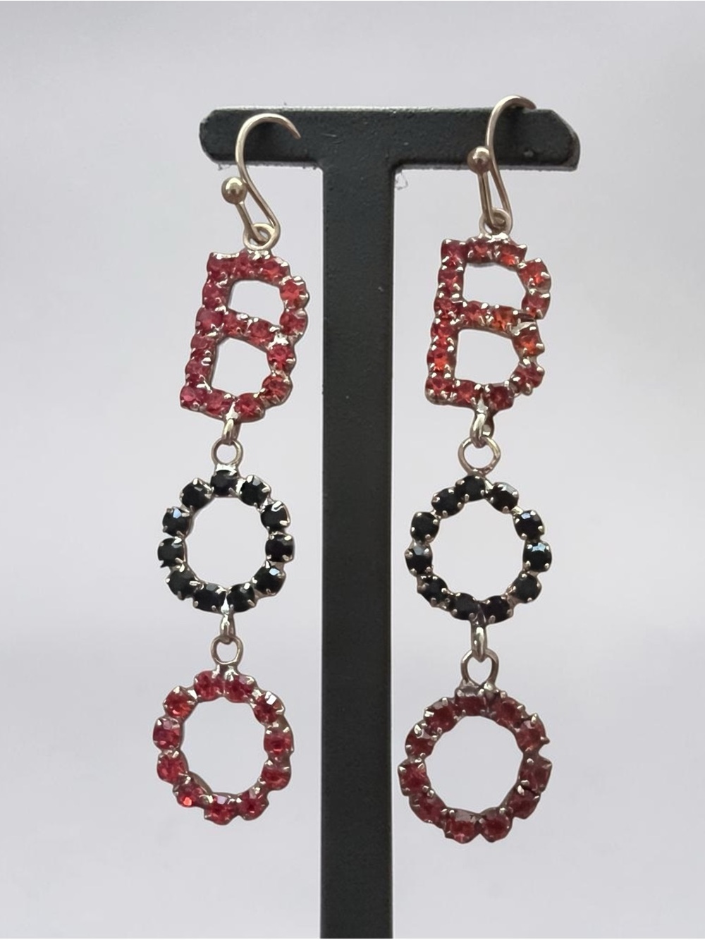 Red and Black "BOO" Rhinestone Dangle Earrings